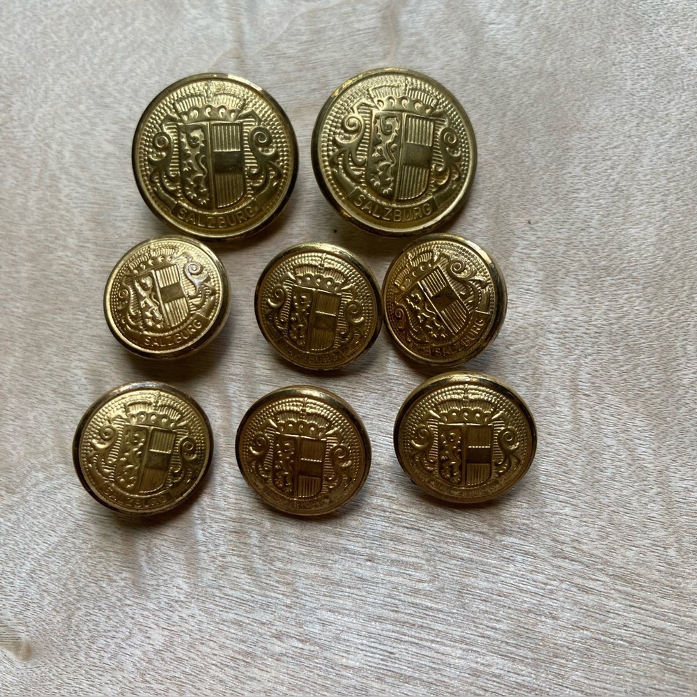 Vintage Gold Metal Salzburg Blazer Buttons With Shield & Griffon Set of 8